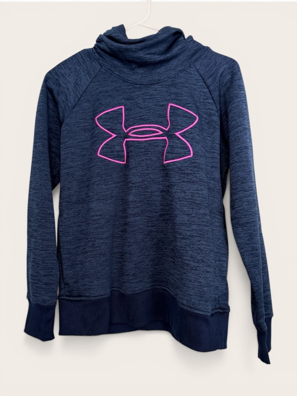 Under Armour Navy Heather Pullover Hoodie with Pink Logo Outline